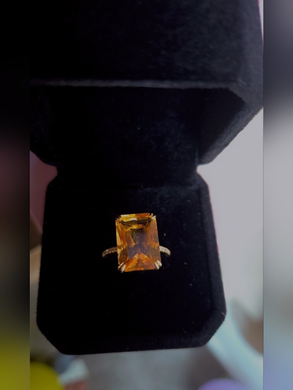 Effy Citrine Emerlad Cut Diamond Ring